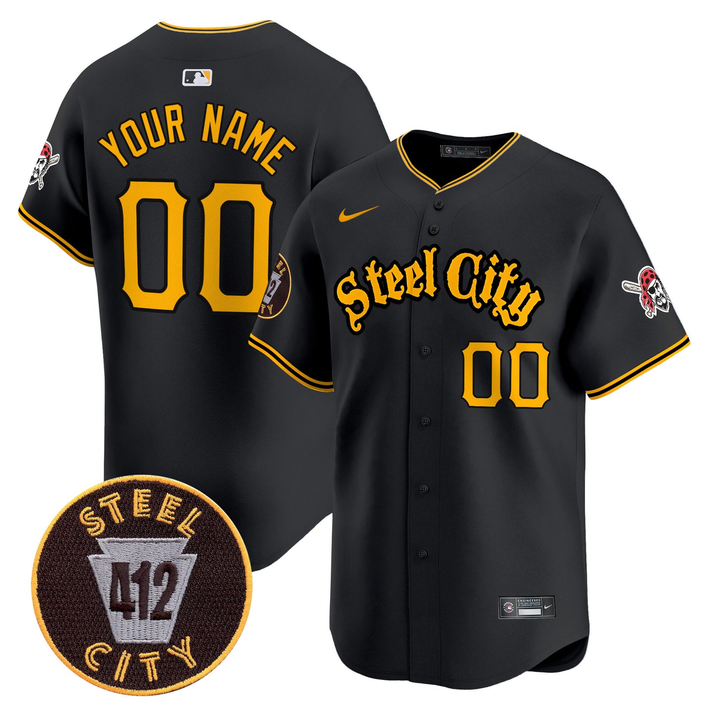 Pittsburgh Pirates 412 Patch Vapor Premier Limited Custom Jersey - All Stitched