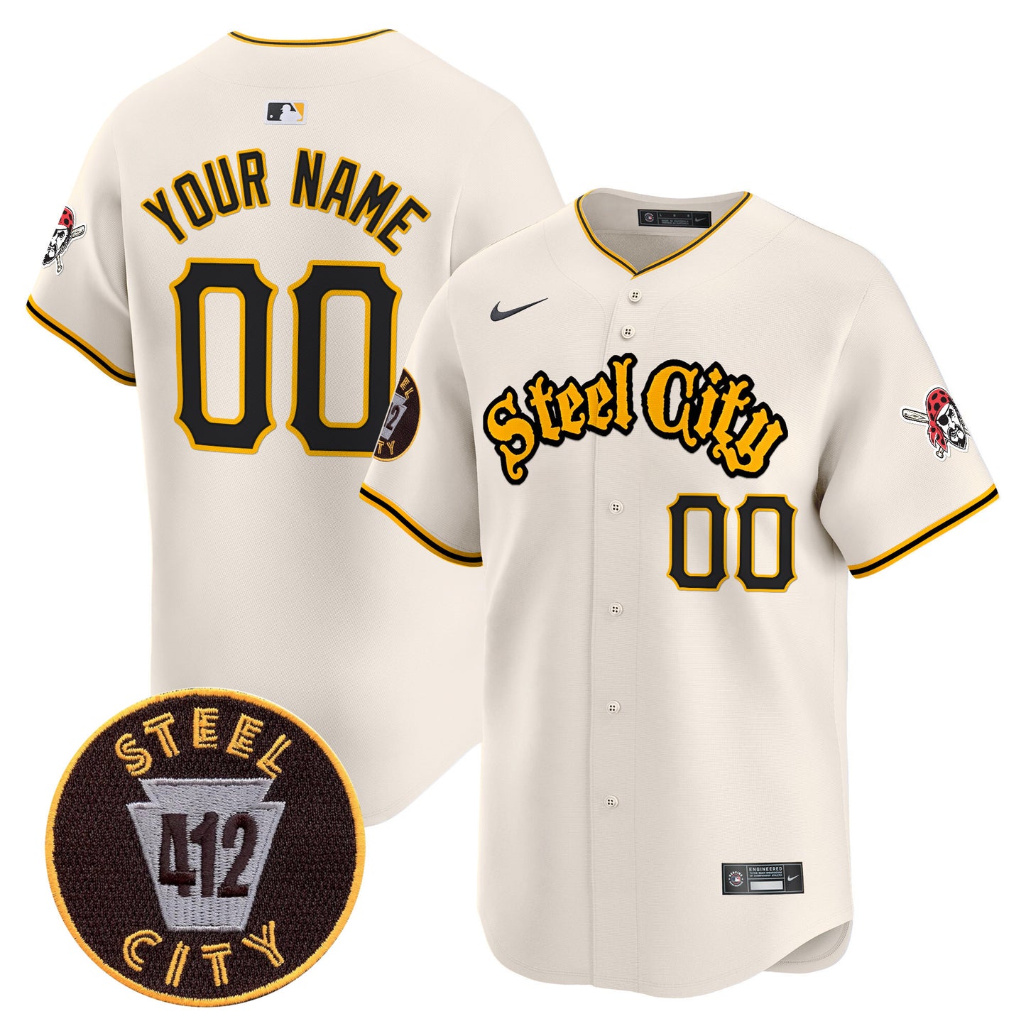 Pittsburgh Pirates 412 Patch Vapor Premier Limited Custom Jersey - All Stitched