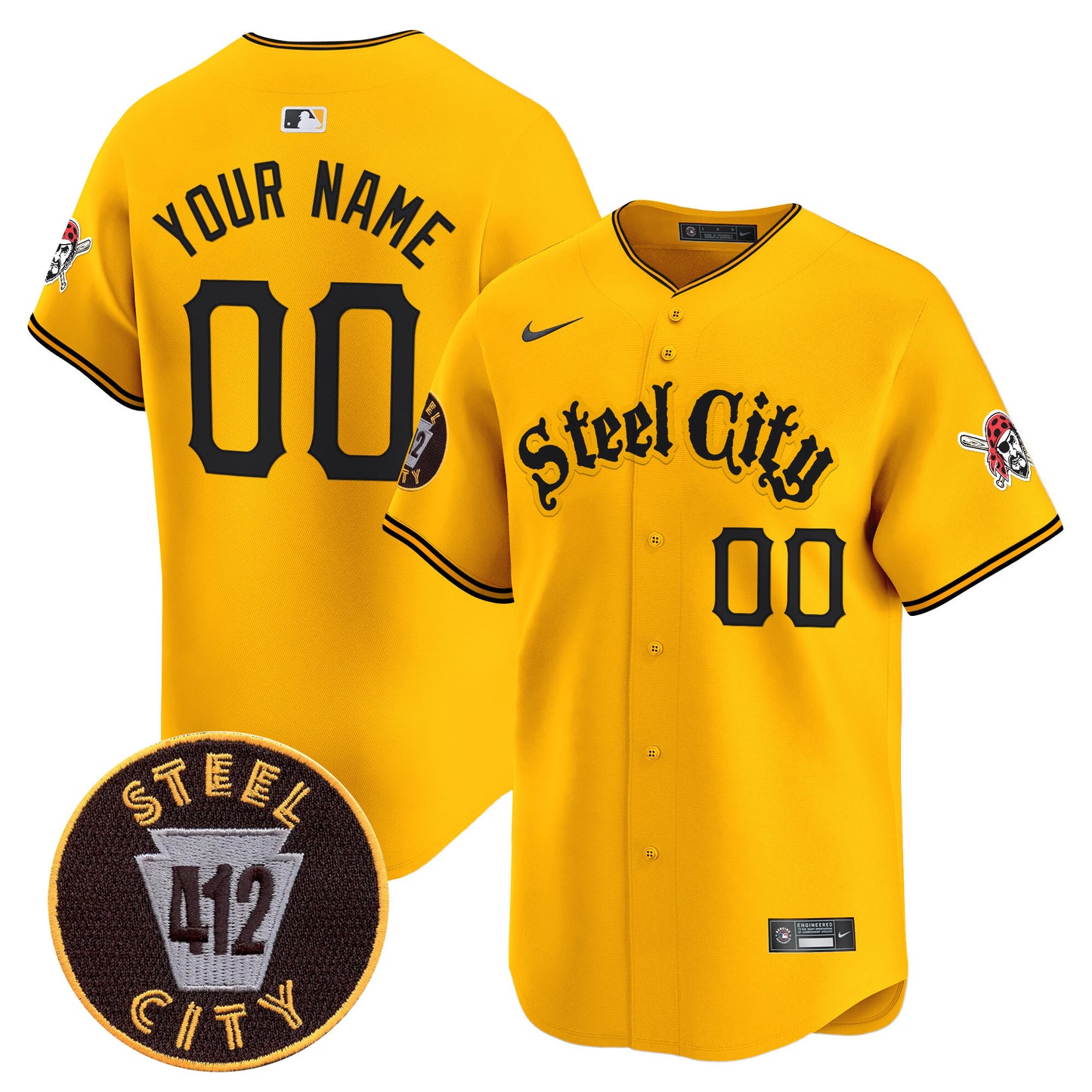 Pittsburgh Pirates 412 Patch Vapor Premier Limited Custom Jersey - All Stitched