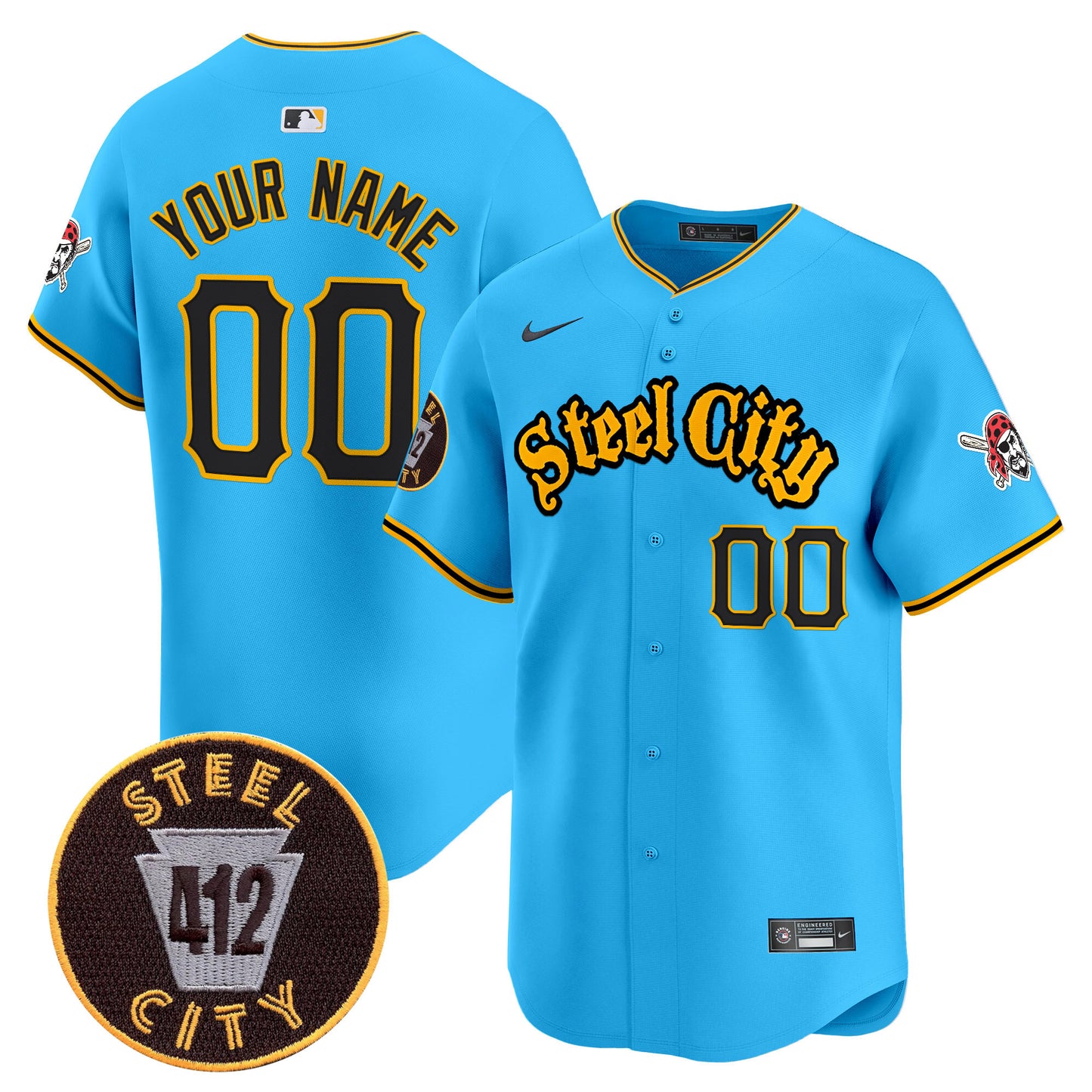 Pittsburgh Pirates 412 Patch Vapor Premier Limited Custom Jersey - All Stitched