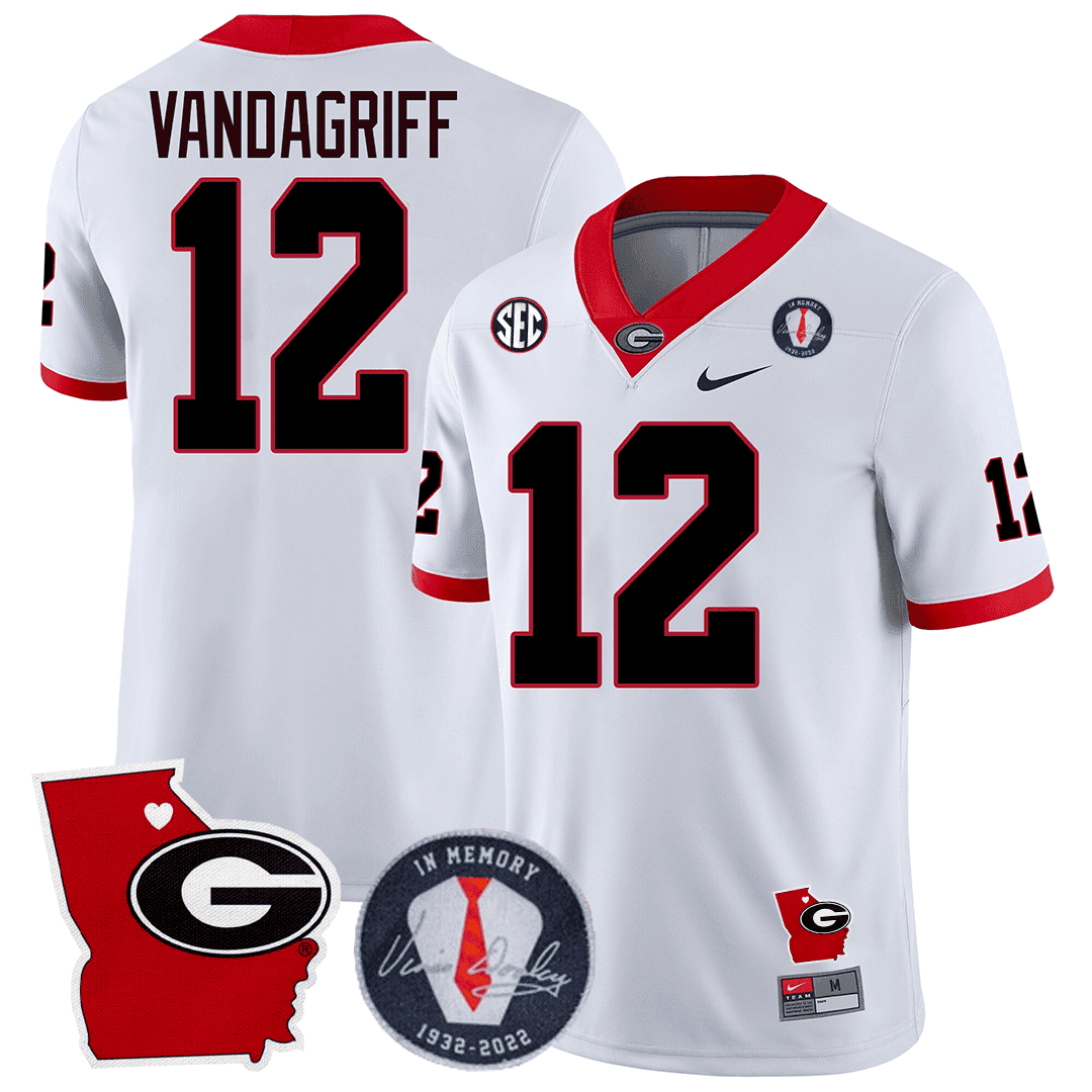 Georgia Bulldogs 2024 Vince Dooley Patch & Georgia State Map Jersey - All Stitched