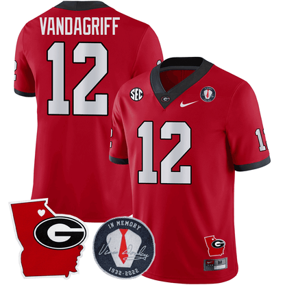 Georgia Bulldogs 2024 Vince Dooley Patch & Georgia State Map Jersey - All Stitched