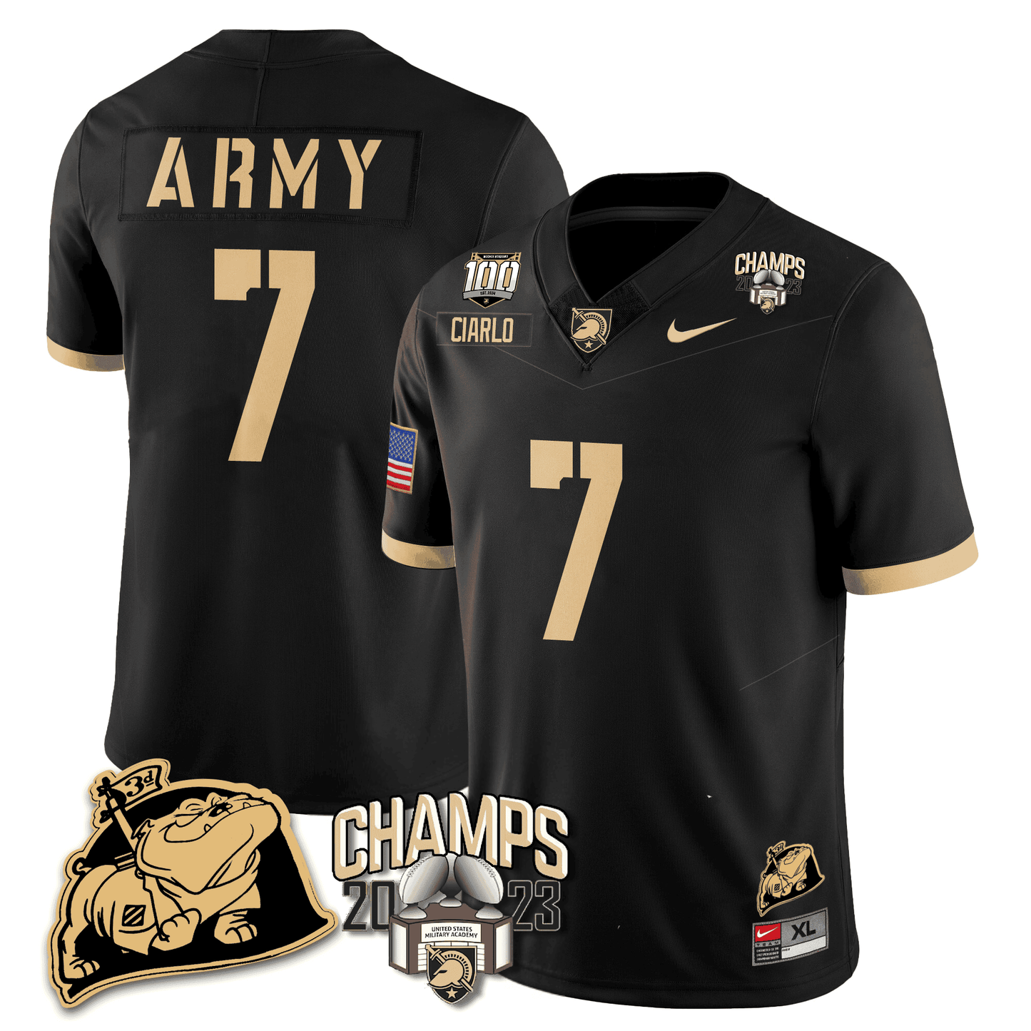 Army Black Knights 2023 CIC Trophy Champion Patch Jersey - All Stitched