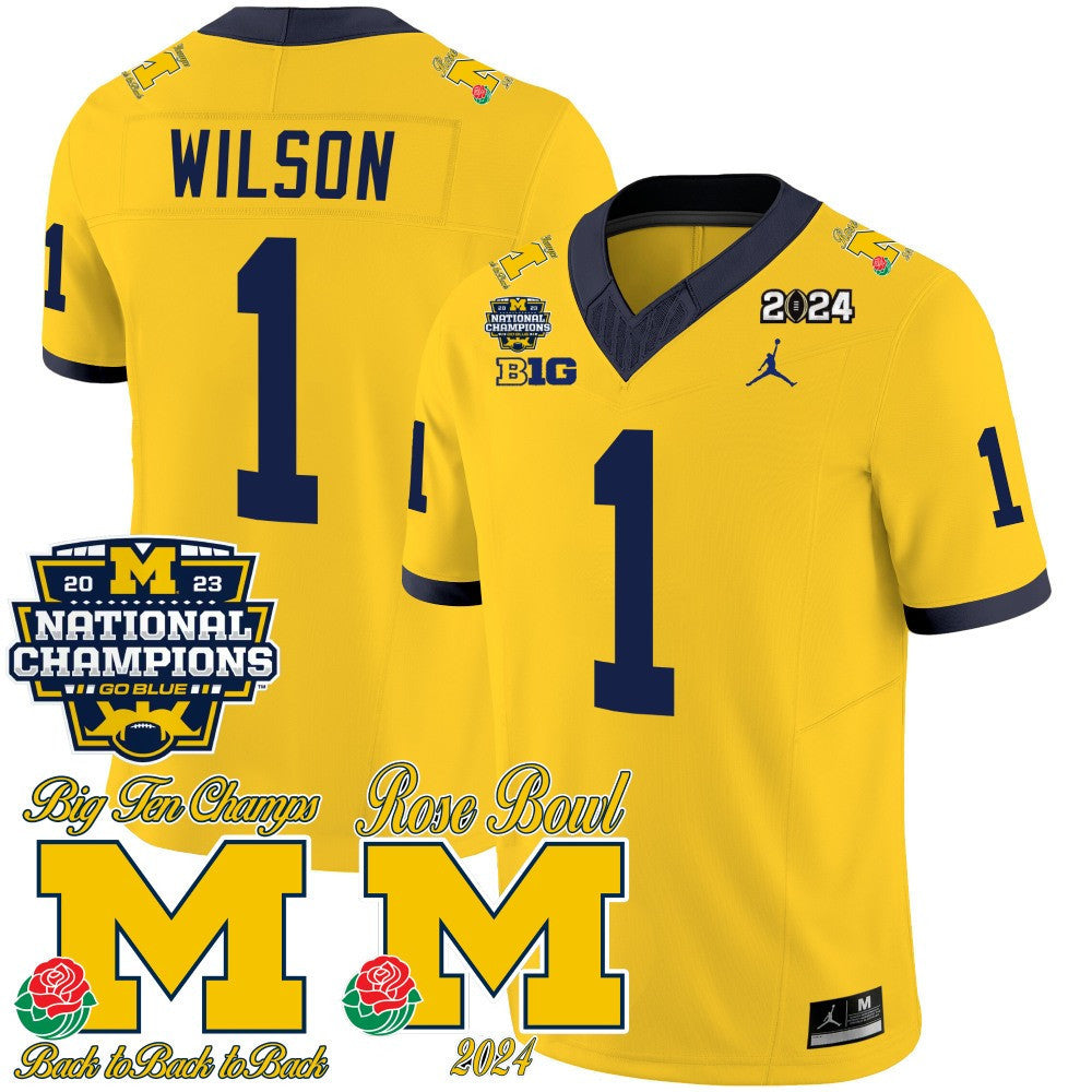 Michigan Wolverines 2023 National Champions & Rose Bowl Patch Vapor Jersey - All Stitched