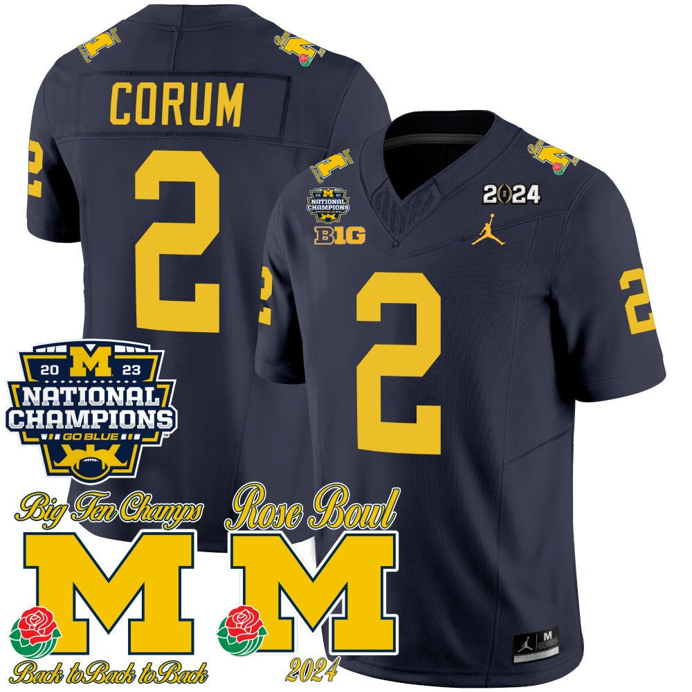 Michigan Wolverines 2023 National Champions & Rose Bowl Patch Vapor Jersey - All Stitched