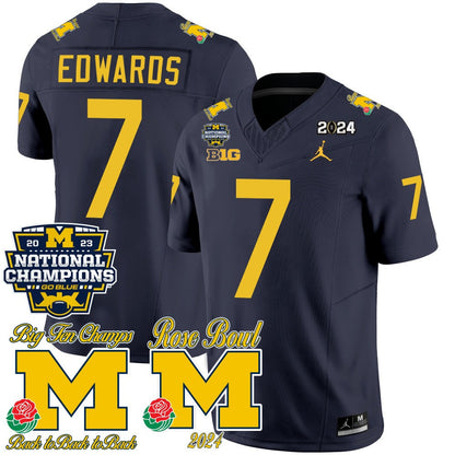 Michigan Wolverines 2023 National Champions & Rose Bowl Patch Vapor Jersey - All Stitched