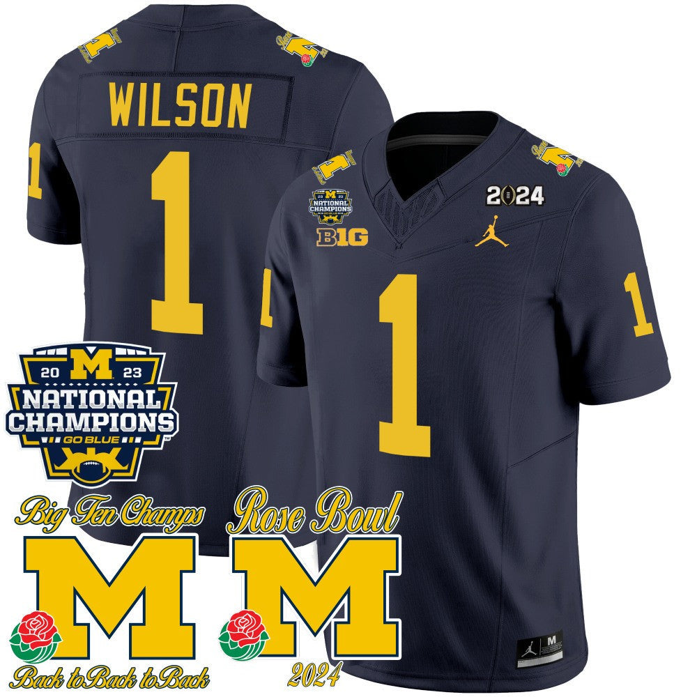 Michigan Wolverines 2023 National Champions & Rose Bowl Patch Vapor Jersey - All Stitched