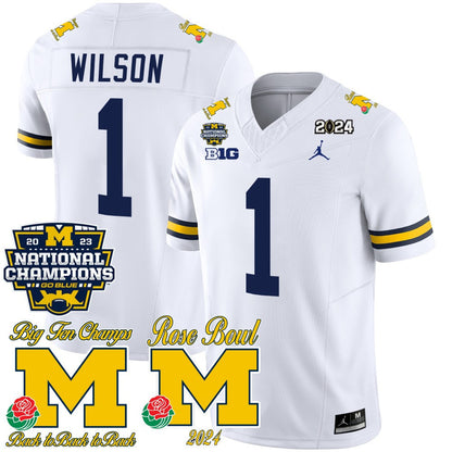 Michigan Wolverines 2023 National Champions & Rose Bowl Patch Vapor Jersey - All Stitched