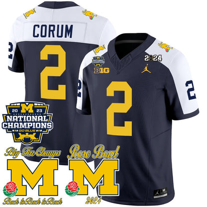 Michigan Wolverines 2023 National Champions & Rose Bowl Patch Vapor Jersey - All Stitched