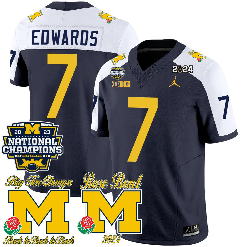 Michigan Wolverines 2023 National Champions & Rose Bowl Patch Vapor Jersey - All Stitched