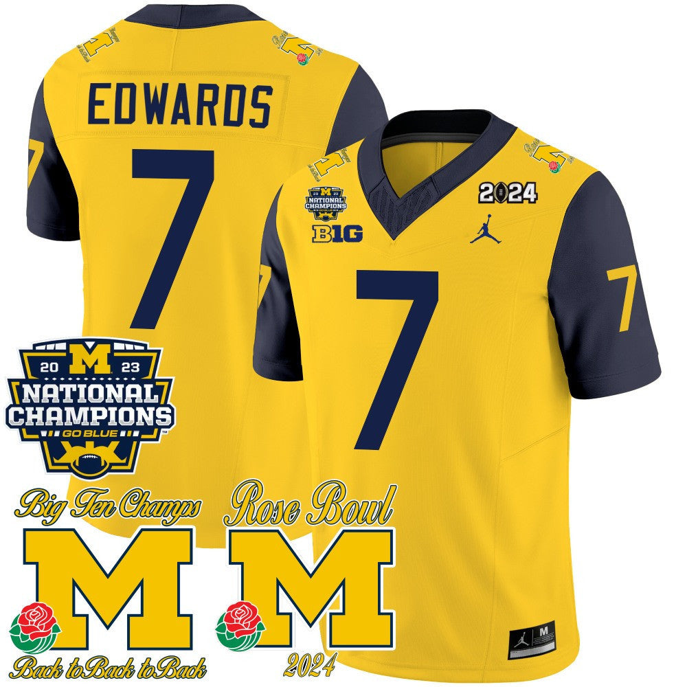 Michigan Wolverines 2023 National Champions & Rose Bowl Patch Vapor Jersey - All Stitched