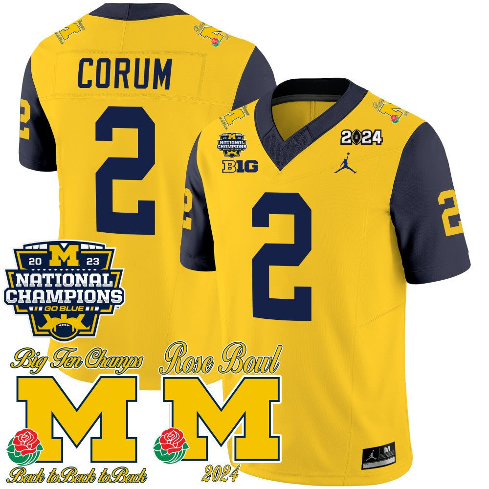 Michigan Wolverines 2023 National Champions & Rose Bowl Patch Vapor Jersey - All Stitched