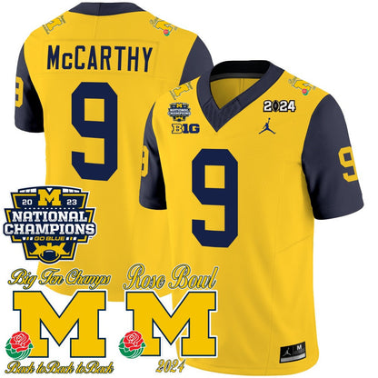 Michigan Wolverines 2023 National Champions & Rose Bowl Patch Vapor Jersey - All Stitched