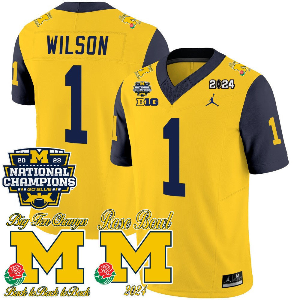 Michigan Wolverines 2023 National Champions & Rose Bowl Patch Vapor Jersey - All Stitched