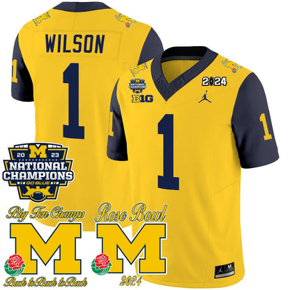 Michigan Wolverines 2023 National Champions & Rose Bowl Patch Vapor Jersey - All Stitched