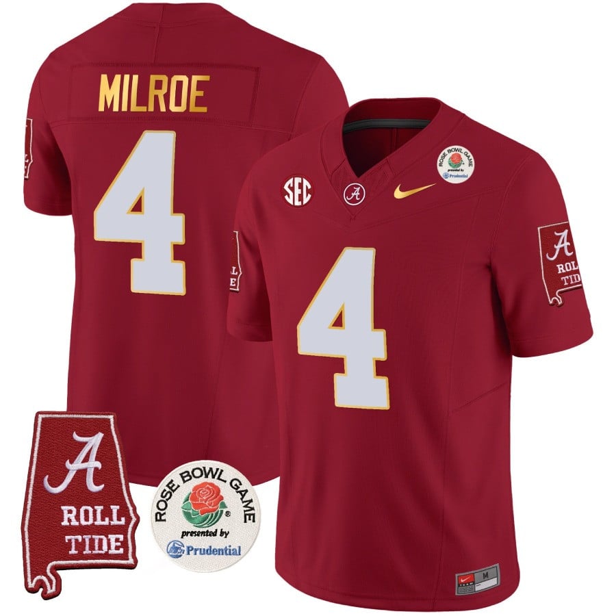 Alabama Crimson Tide Rose Bowl Patch Gold Trim Vapor Limited Jersey - All Stitched