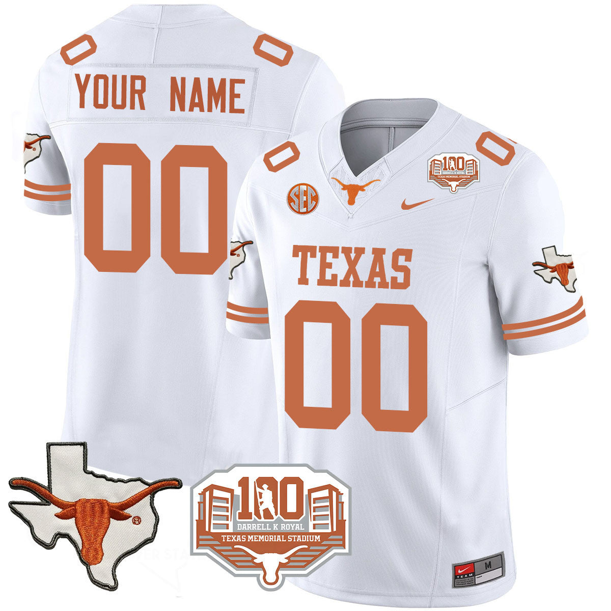 Texas Longhorns 2024 Vapor Limited Custom Jersey - 100 years of Darrell K Royal - All Stitched