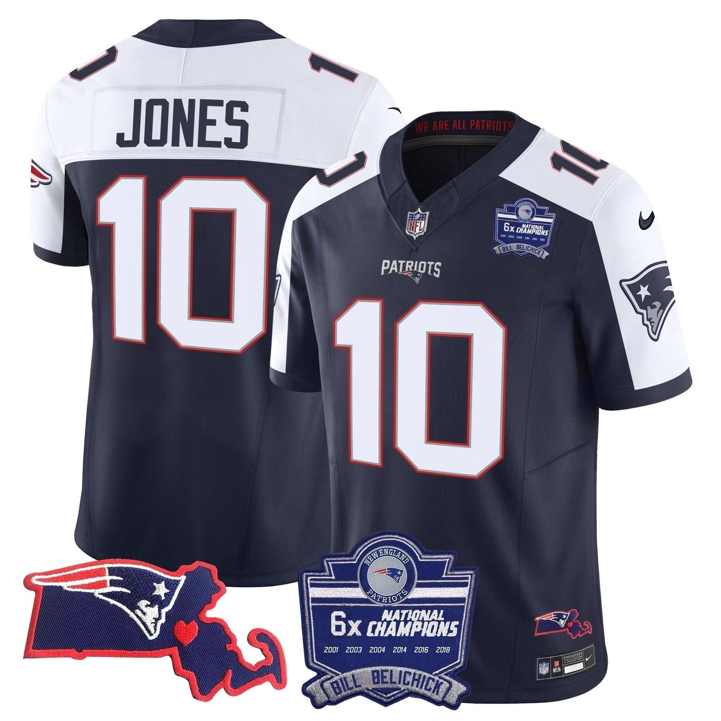 Patriots Bill Belichick 6x Champions Patch Vapor Jersey - All Stitched