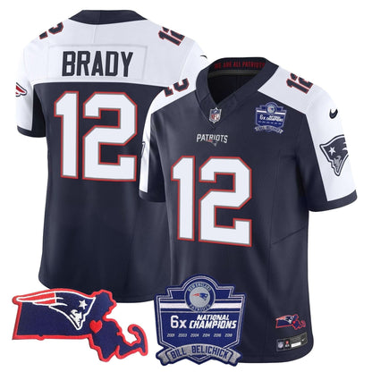 Patriots Bill Belichick 6x Champions Patch Vapor Jersey - All Stitched
