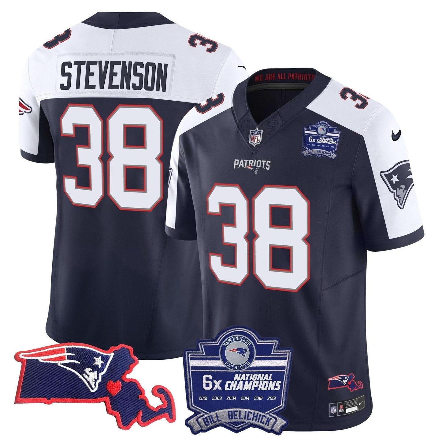 Patriots Bill Belichick 6x Champions Patch Vapor Jersey - All Stitched