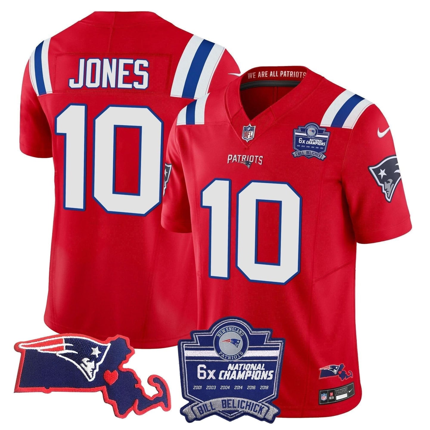 Patriots Bill Belichick 6x Champions Patch Vapor Jersey - All Stitched