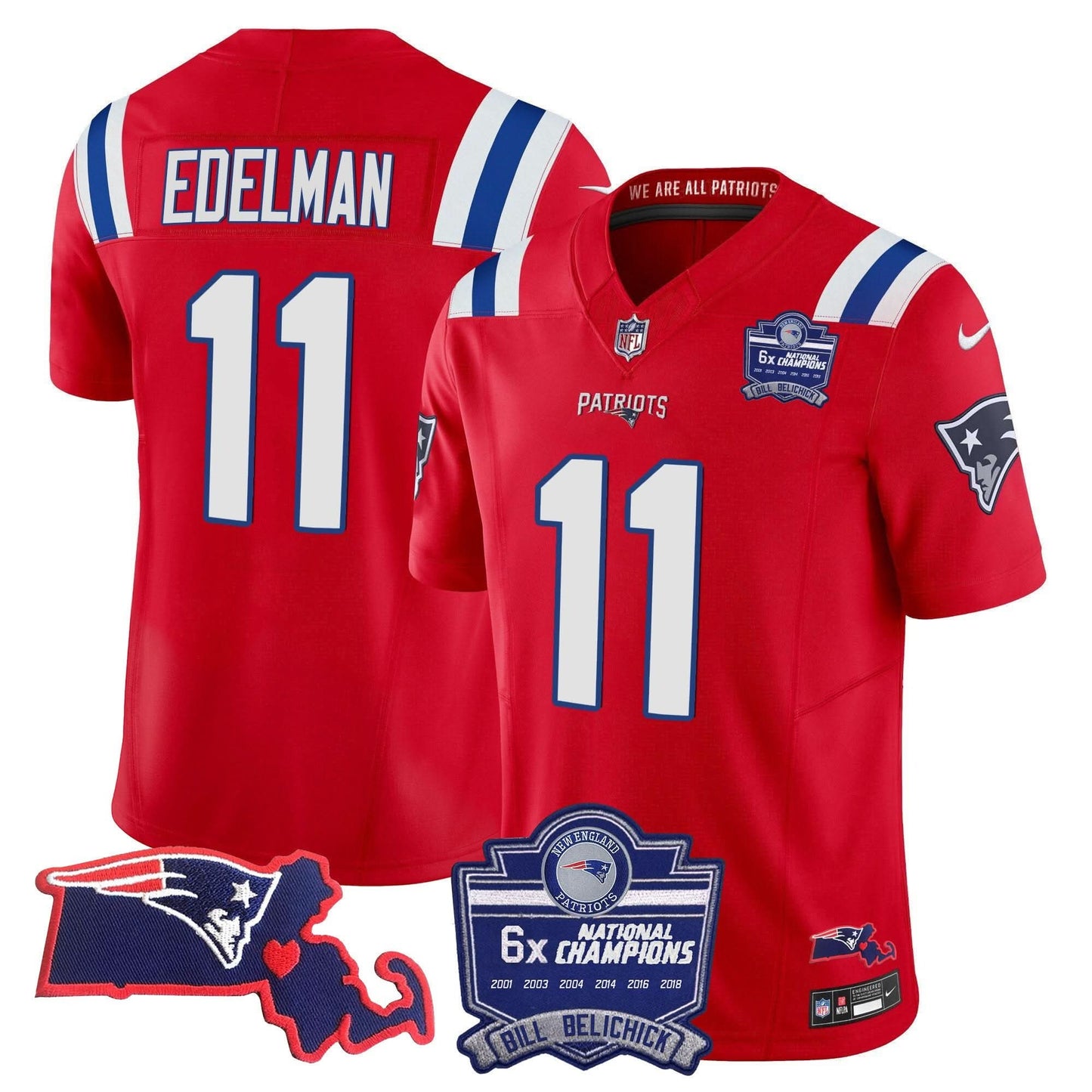 Patriots Bill Belichick 6x Champions Patch Vapor Jersey - All Stitched