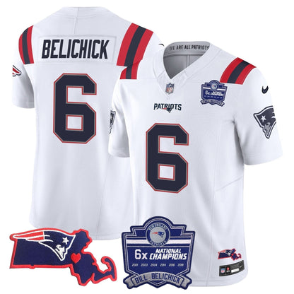 Patriots Bill Belichick 6x Champions Patch Vapor Jersey - All Stitched
