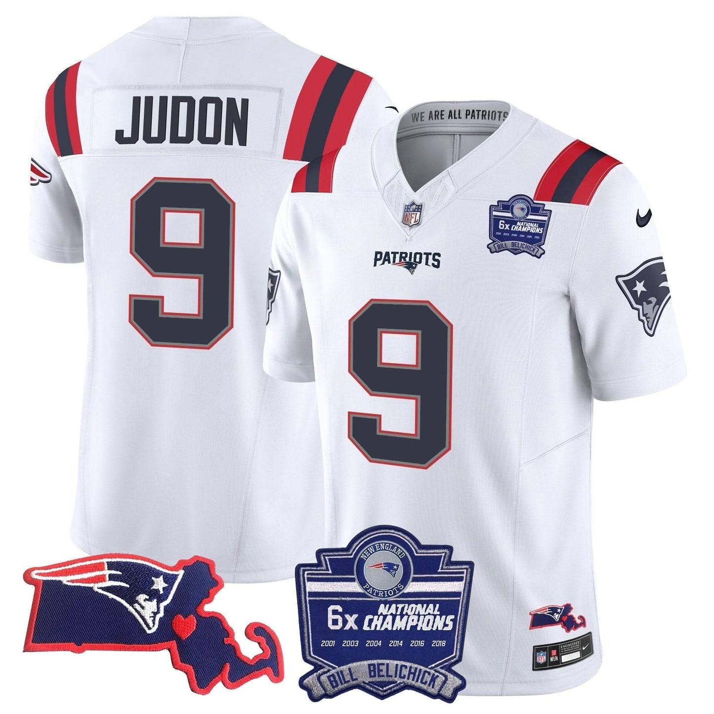 Patriots Bill Belichick 6x Champions Patch Vapor Jersey - All Stitched