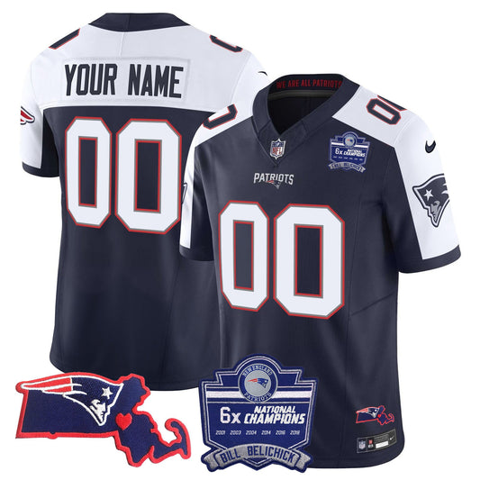 Patriots Bill Belichick 6x Champions Patch Vapor Custom Jersey - All Stitched