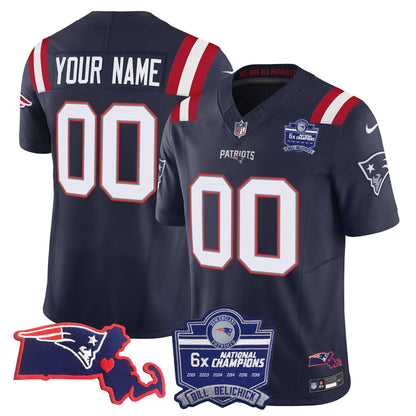 Patriots Bill Belichick 6x Champions Patch Vapor Custom Jersey - All Stitched