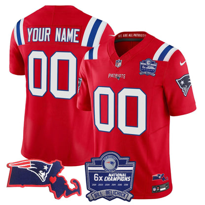 Patriots Bill Belichick 6x Champions Patch Vapor Custom Jersey - All Stitched