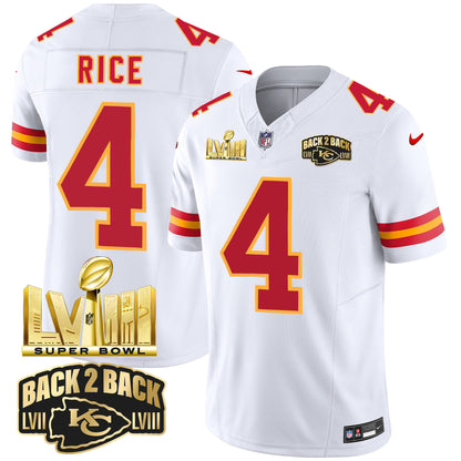 Chiefs Super Bowl LVIII & Back 2 Back Gold Patch Vapor Jersey - All Stitched