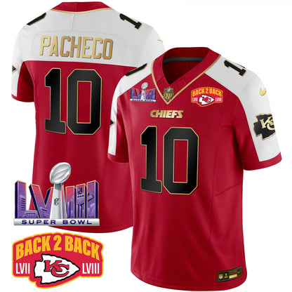 Chiefs Super Bowl LVIII & Back 2 Back Patch Vapor Jersey - All Stitched