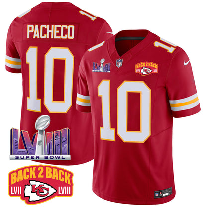 Chiefs Super Bowl LVIII & Back 2 Back Patch Vapor Jersey - All Stitched