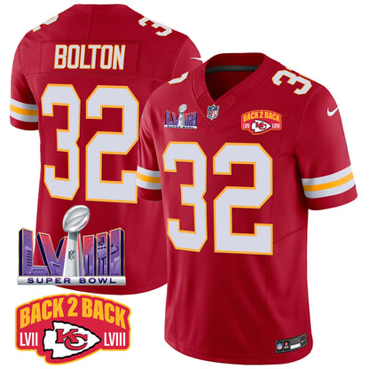 Chiefs Super Bowl LVIII & Back 2 Back Patch Vapor Jersey - All Stitched