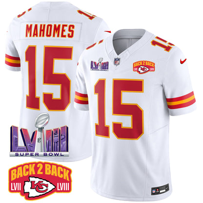 Chiefs Super Bowl LVIII & Back 2 Back Patch Vapor Jersey - All Stitched