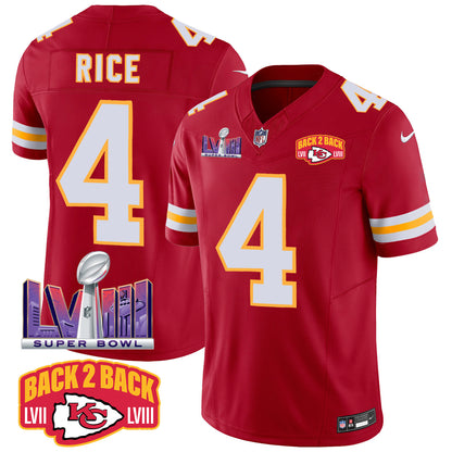 Chiefs Super Bowl LVIII & Back 2 Back Patch Vapor Jersey - All Stitched