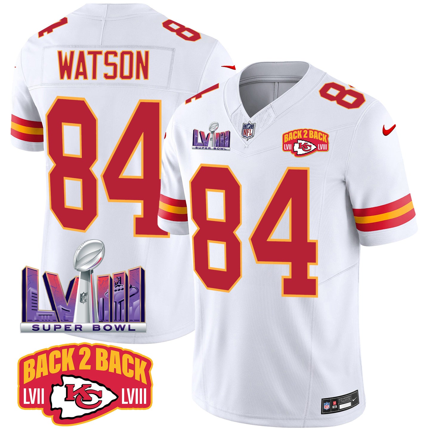 Chiefs Super Bowl LVIII & Back 2 Back Patch Vapor Jersey - All Stitched