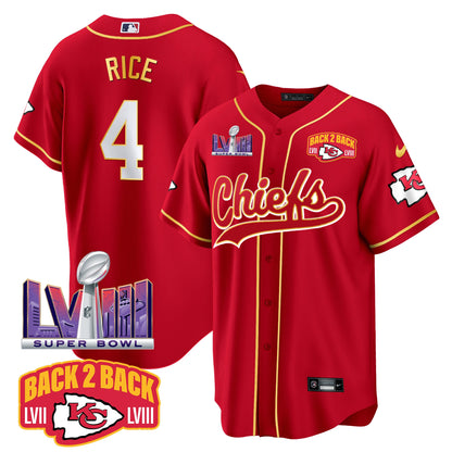 Chiefs Super Bowl LVIII & Back 2 Back Patch Baseball Jersey - All Stitched