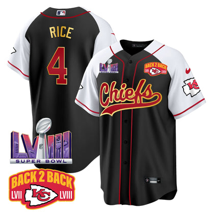 Chiefs Super Bowl LVIII & Back 2 Back Patch Baseball Jersey - All Stitched