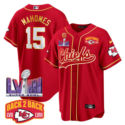 Chiefs Super Bowl LVIII & Back 2 Back Patch Baseball Jersey - All Stitched