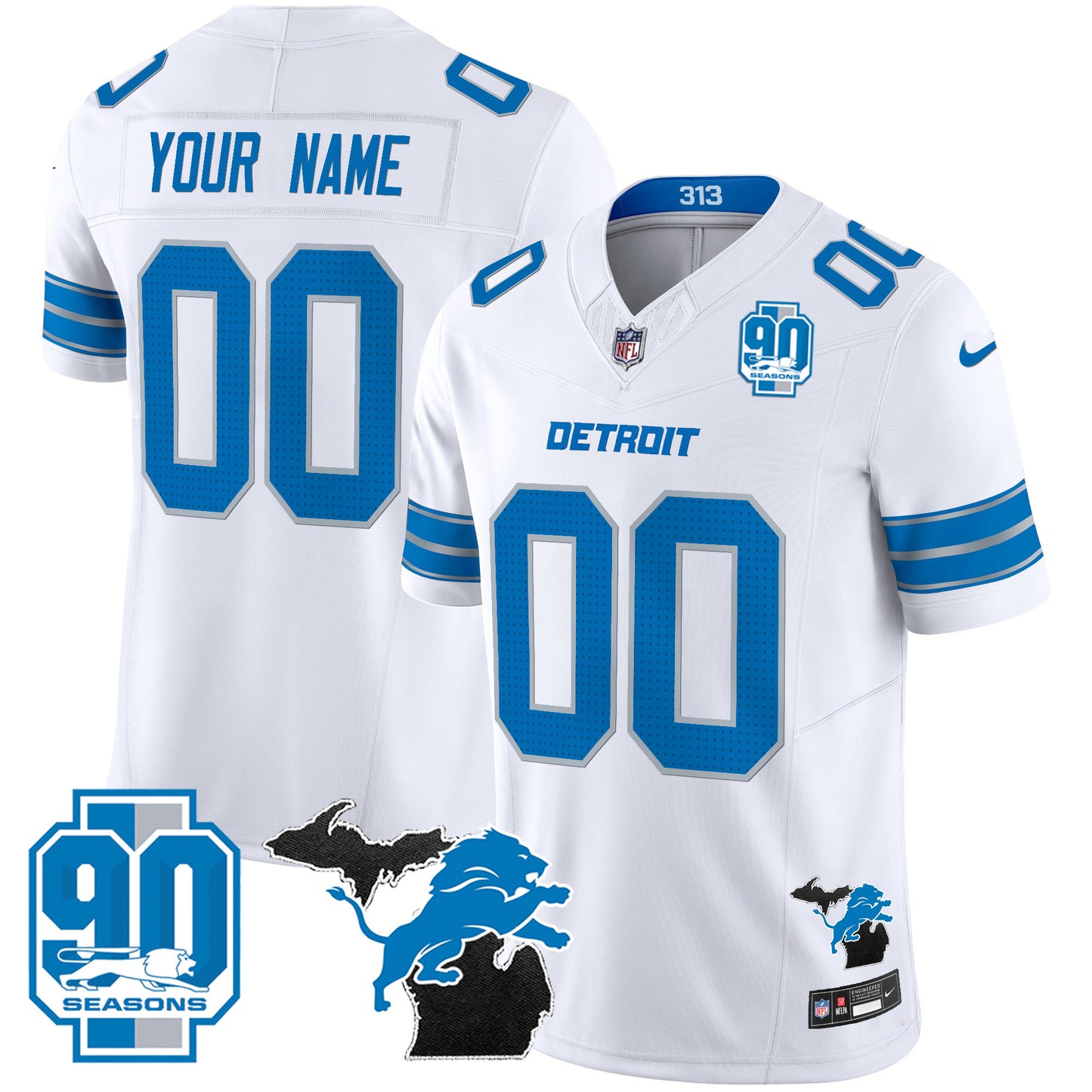 Detroit Lions 2024 Michigan & 90th Year Patch Vapor Custom Jersey - All Stitched