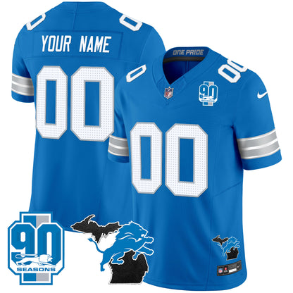 Detroit Lions 2024 Michigan & 90th Year Patch Vapor Custom Jersey - All Stitched