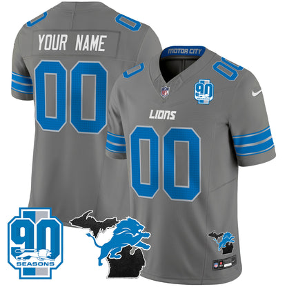 Detroit Lions 2024 Michigan & 90th Year Patch Vapor Custom Jersey - All Stitched