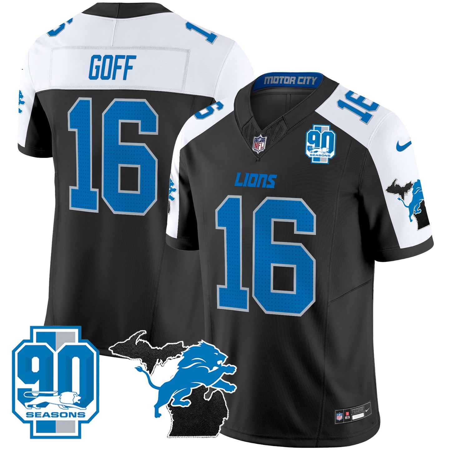 Detroit Lions 2024 Michigan & 90th Year Patch Vapor Jersey - All Stitched