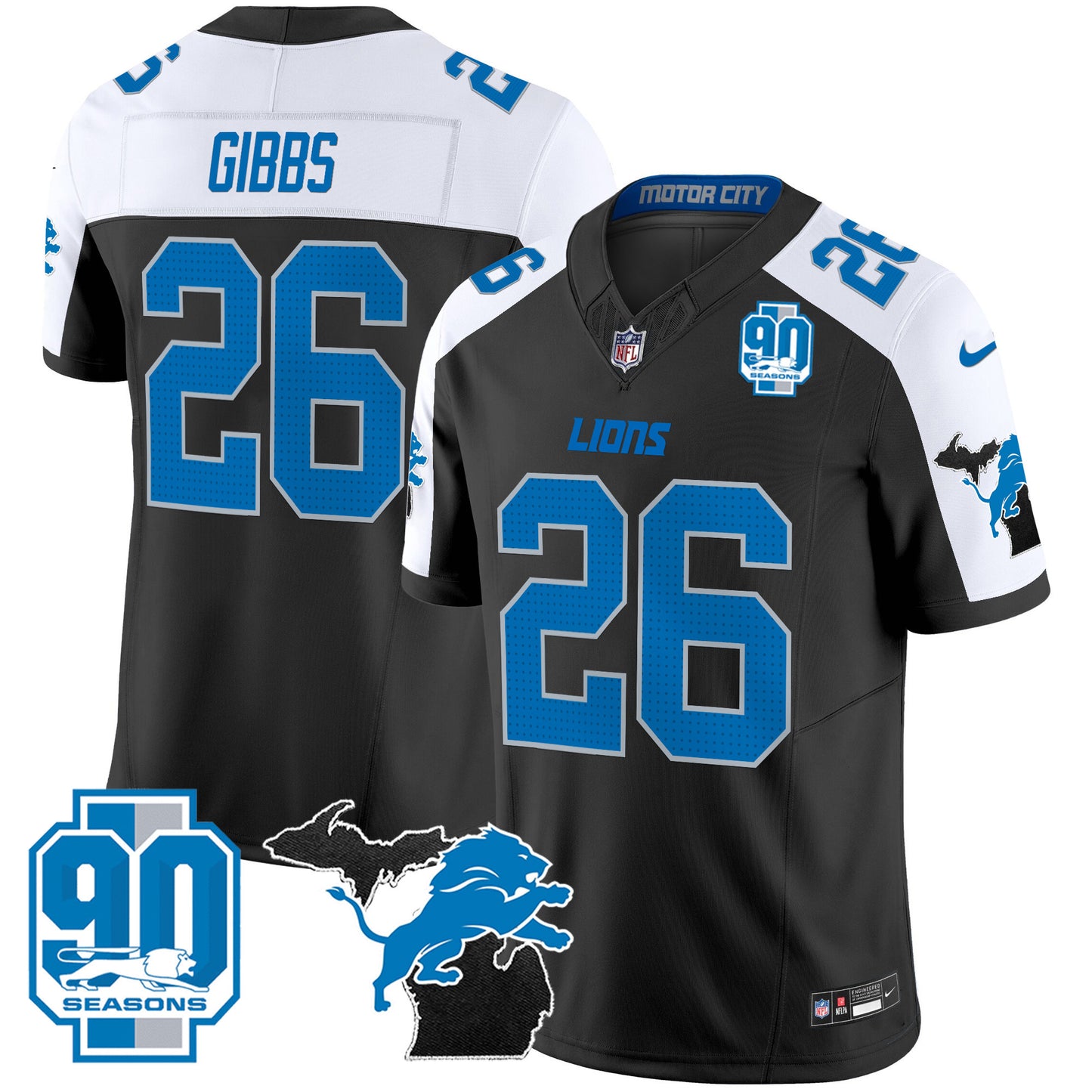 Detroit Lions 2024 Michigan & 90th Year Patch Vapor Jersey - All Stitched