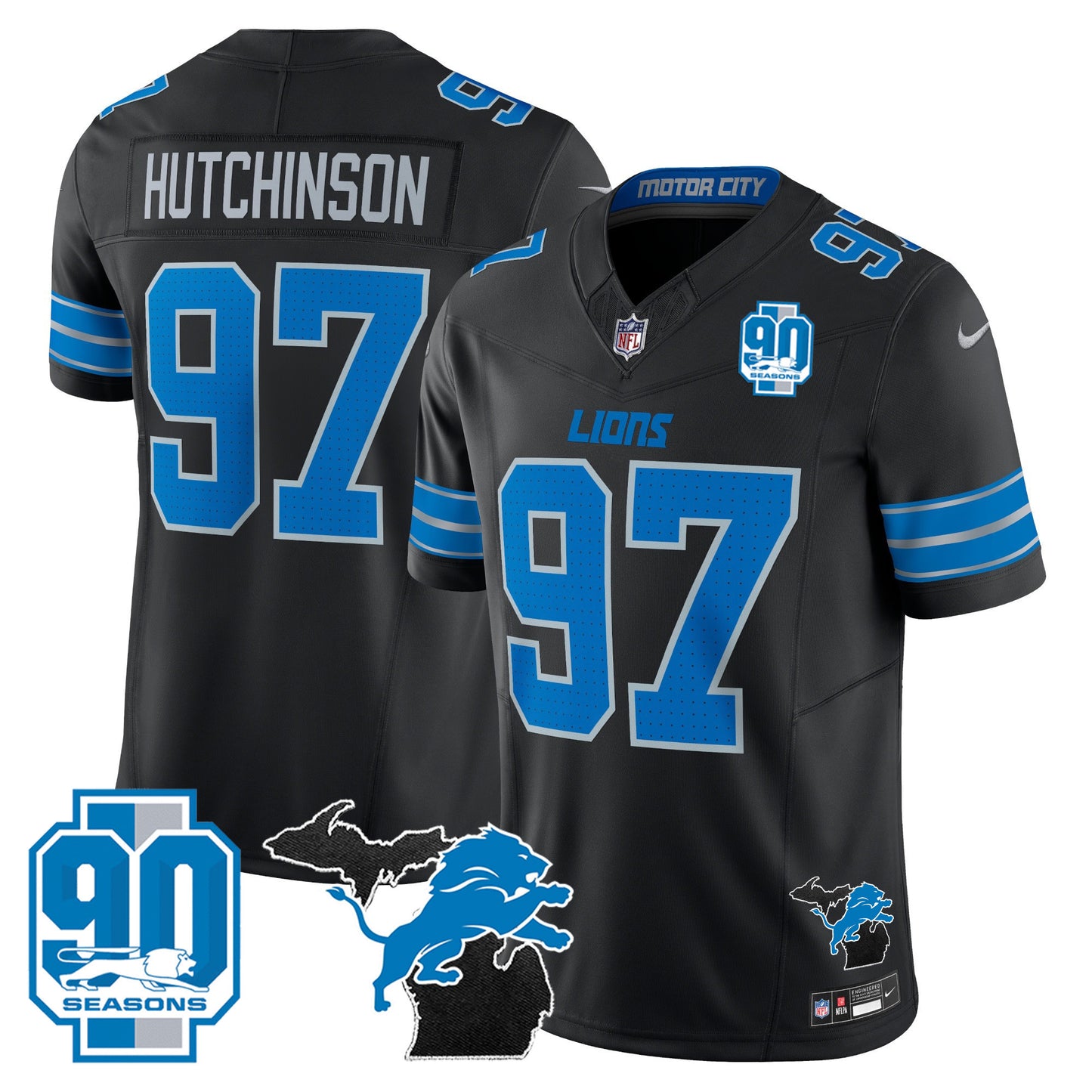 Detroit Lions 2024 Michigan & 90th Year Patch Vapor Jersey - All Stitched