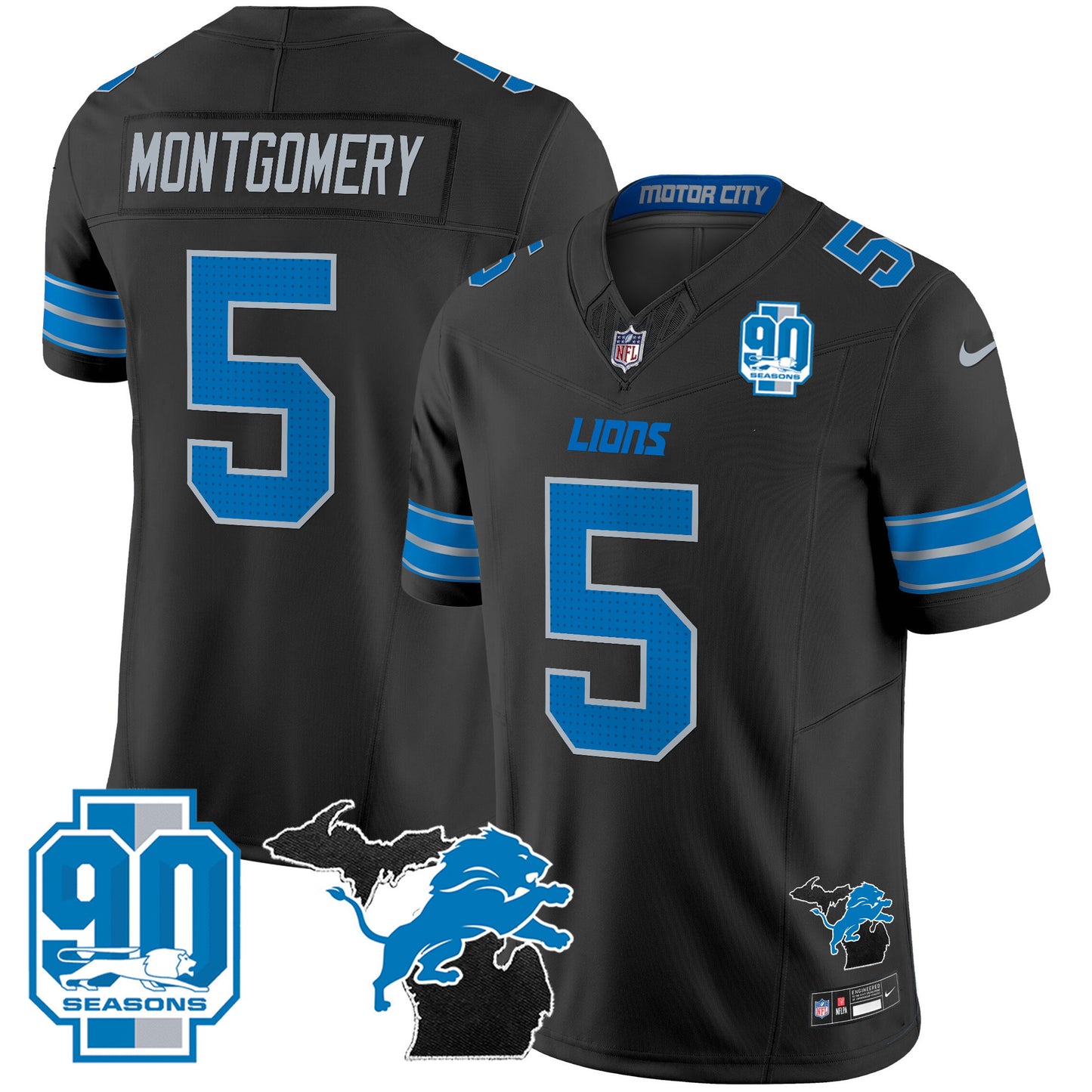 Detroit Lions 2024 Michigan & 90th Year Patch Vapor Jersey - All Stitched