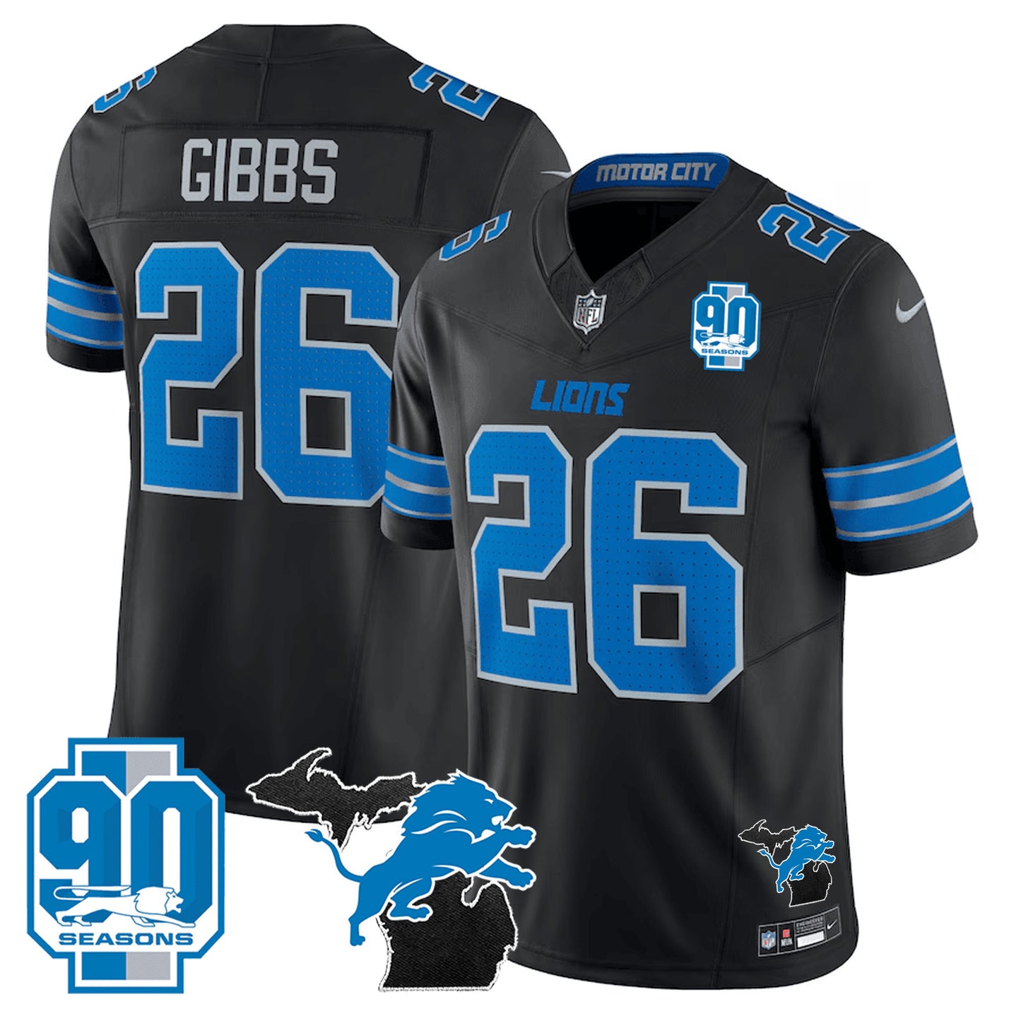 Detroit Lions 2024 Michigan & 90th Year Patch Vapor Jersey - All Stitched