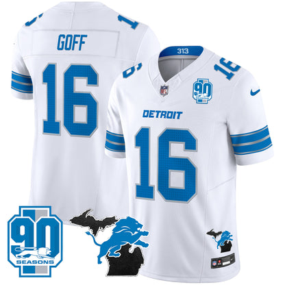 Detroit Lions 2024 Michigan & 90th Year Patch Vapor Jersey - All Stitched